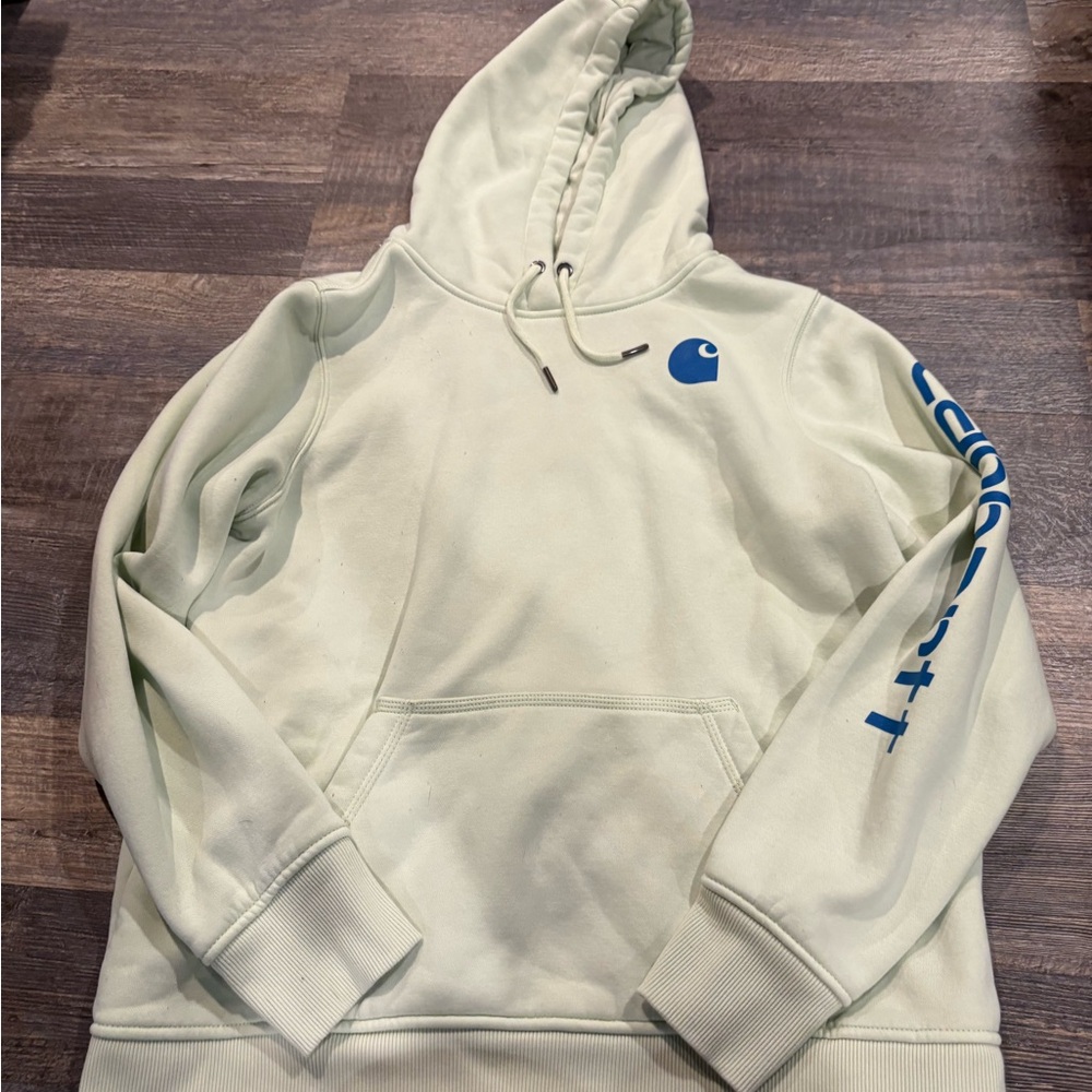 Carhartt Cream and Blue Crew Neck Sweater